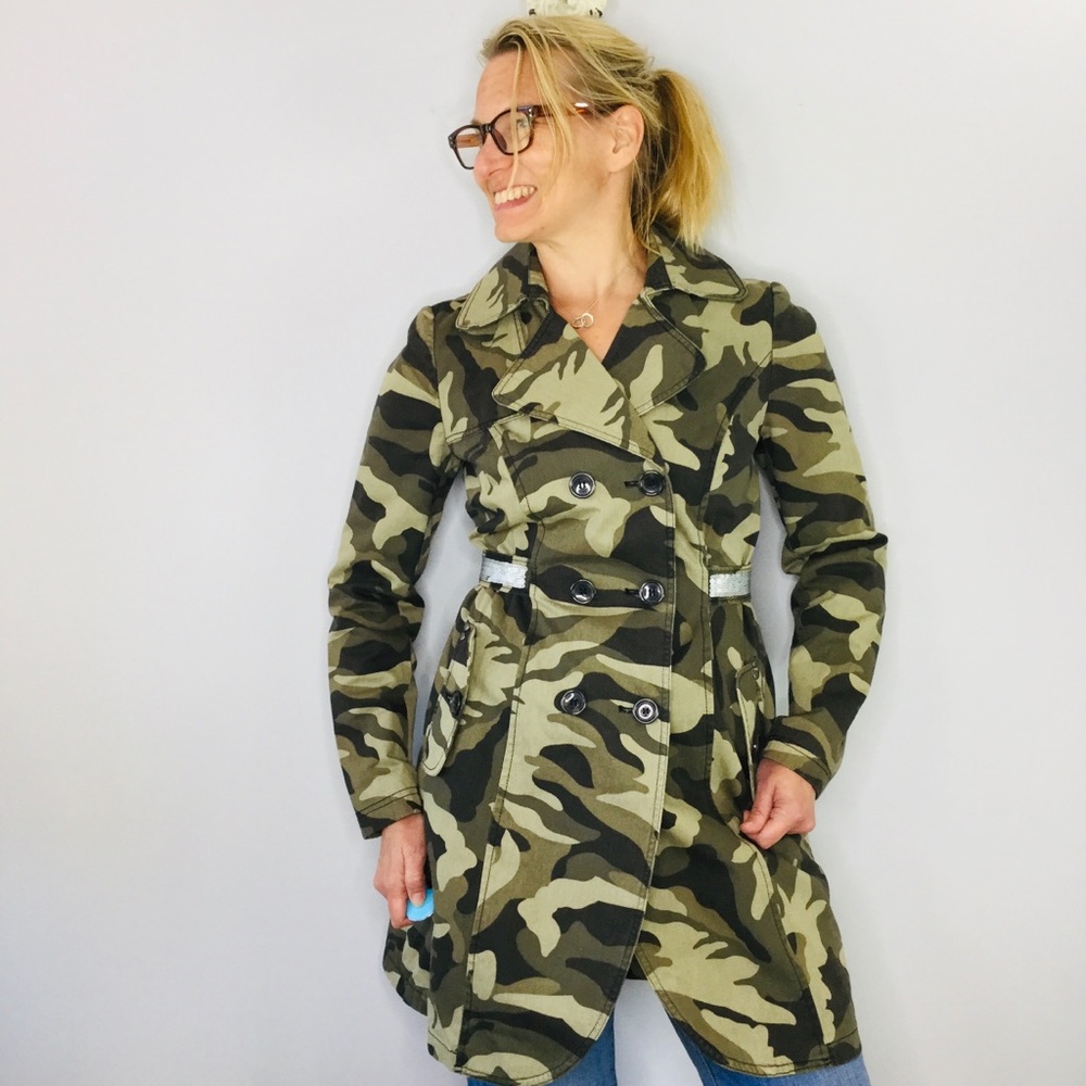 INC Trench International Concepts Camo sequin trench coat